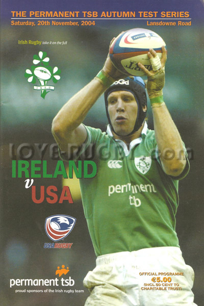 2004 Ireland v USA  Rugby Programme