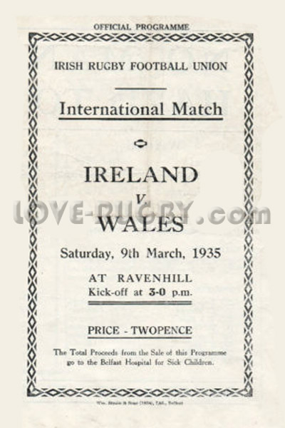 1935 Ireland v Wales  Rugby Programme