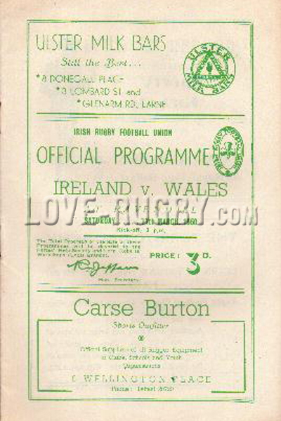 1950 Ireland v Wales  Rugby Programme