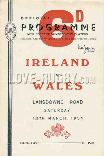 1954 Ireland v Wales  Rugby Programme