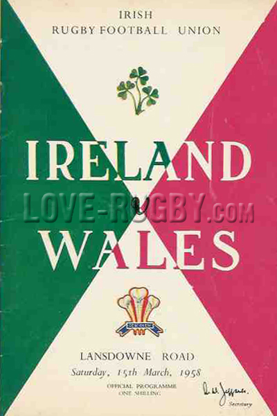 1958 Ireland v Wales  Rugby Programme