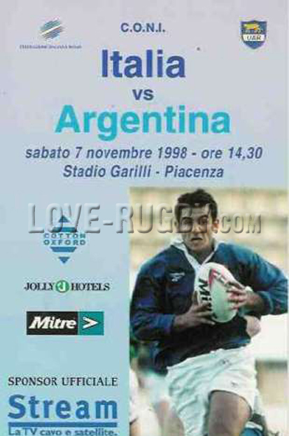 1998 Italy v Argentina  Rugby Programme