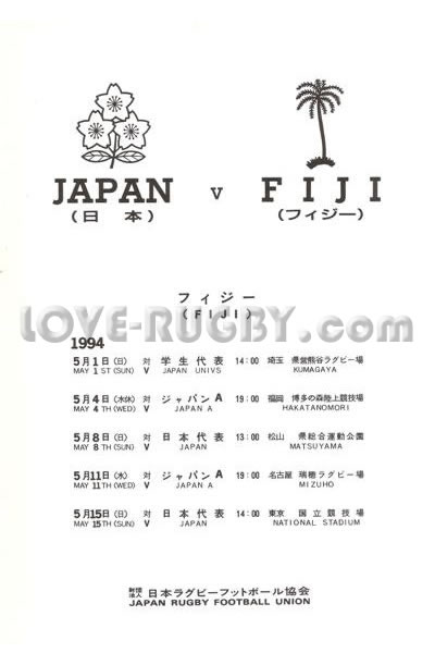 1994 Japan v Fiji  Rugby Programme