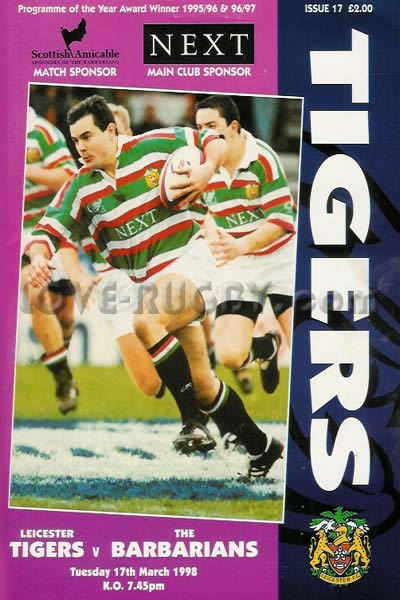 1998 Leicester v Barbarians  Rugby Programme