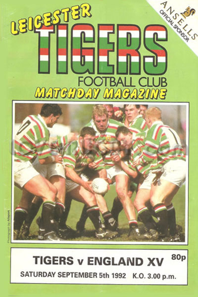 1992 Leicester v England  Rugby Programme