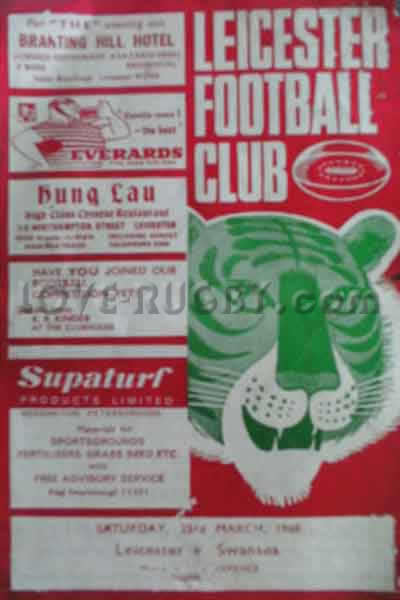 1968 Leicester v Swansea  Rugby Programme