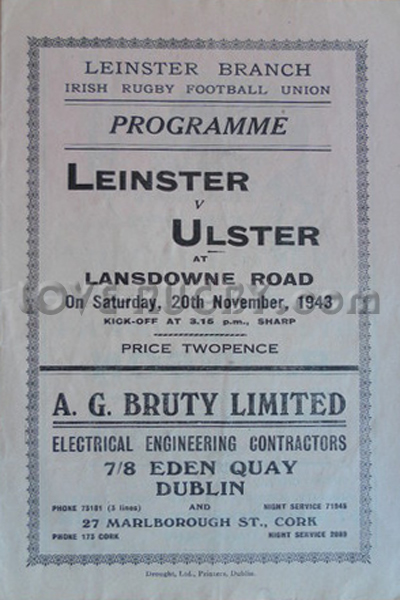 1943 Leinster v Ulster  Rugby Programme