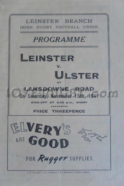 1947 Leinster v Ulster  Rugby Programme