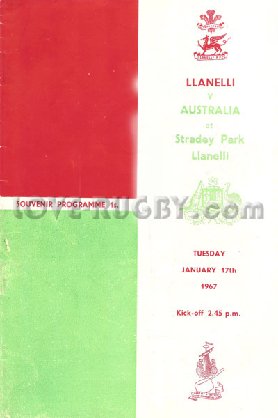 1967 Llanelli v Australia  Rugby Programme
