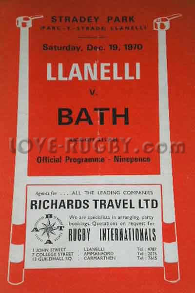 1970 Llanelli v Bath  Rugby Programme