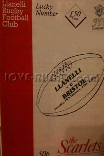 1991 Llanelli v Bristol  Rugby Programme