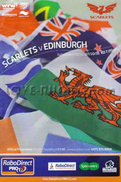 2011 Llanelli v Edinburgh  Rugby Programme