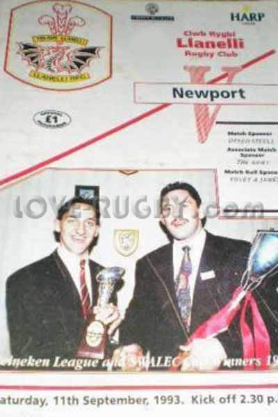 1993 Llanelli v Newport  Rugby Programme