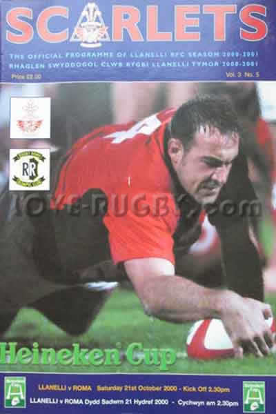 2000 Llanelli v Roma  Rugby Programme