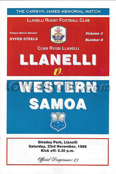 1996 Llanelli v Samoa  Rugby Programme