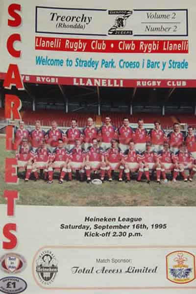 1995 Llanelli v Treorchy  Rugby Programme