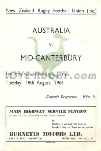 1964 Mid-Canterbury v Australia  Rugby Programme