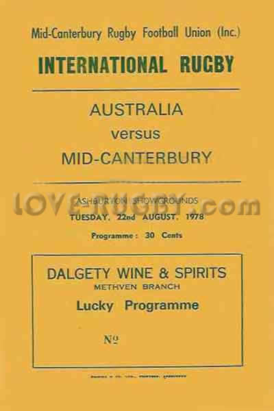 1978 Mid-Canterbury v Australia  Rugby Programme