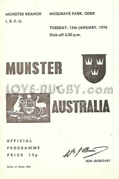 1976 Munster v Australia  Rugby Programme