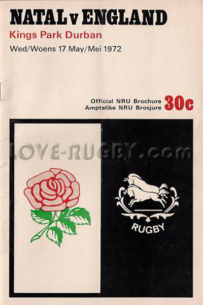 1972 Natal v England  Rugby Programme