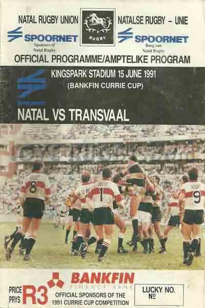 1991 Natal v Transvaal  Rugby Programme