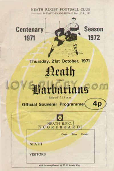 1971 Neath v Barbarians  Rugby Programme