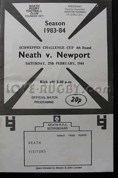 1984 Neath v Newport  Rugby Programme