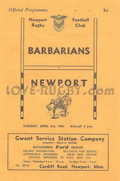 1956 Newport v Barbarians  Rugby Programme