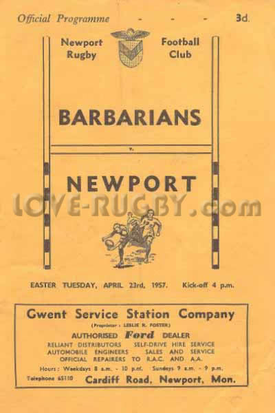1957 Newport v Barbarians  Rugby Programme