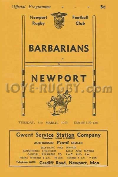 1959 Newport v Barbarians  Rugby Programme