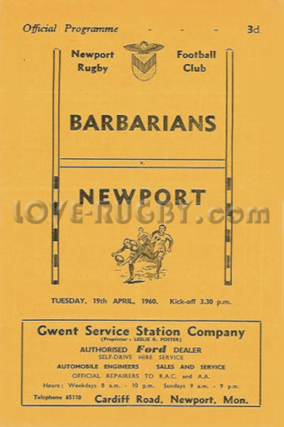 1960 Newport v Barbarians  Rugby Programme