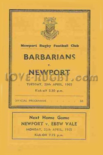 1965 Newport v Barbarians  Rugby Programme