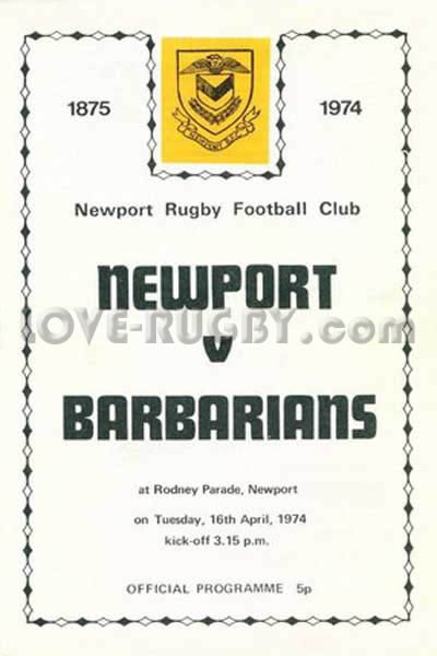 1974 Newport v Barbarians  Rugby Programme