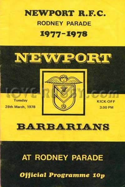 1978 Newport v Barbarians  Rugby Programme