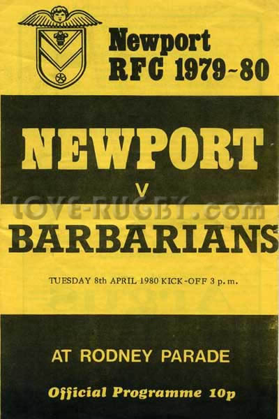 1980 Newport v Barbarians  Rugby Programme