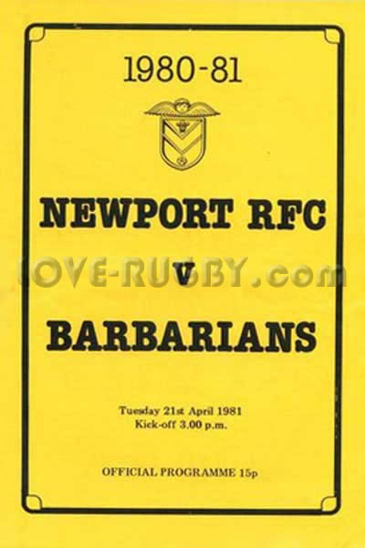 1981 Newport v Barbarians  Rugby Programme