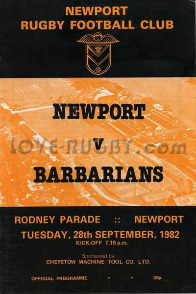 1982 Newport v Barbarians  Rugby Programme
