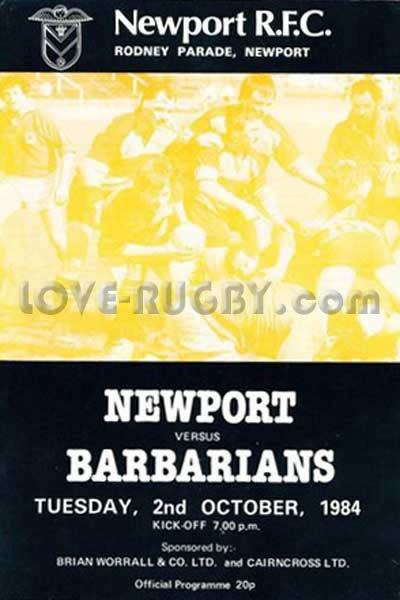 1984 Newport v Barbarians  Rugby Programme