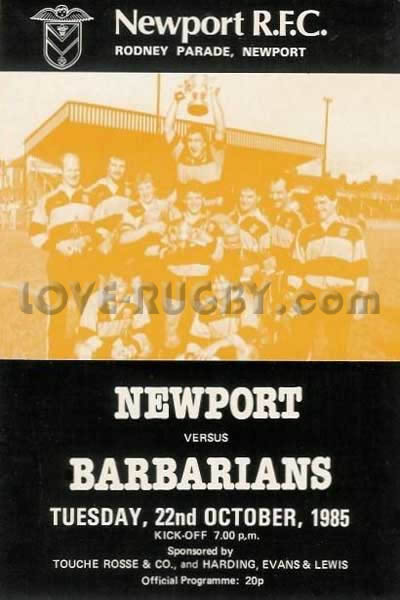 1985 Newport v Barbarians  Rugby Programme