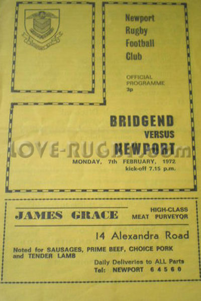 1972 Newport v Bridgend  Rugby Programme