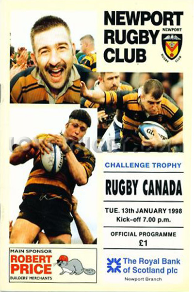 1998 Newport v Canada  Rugby Programme