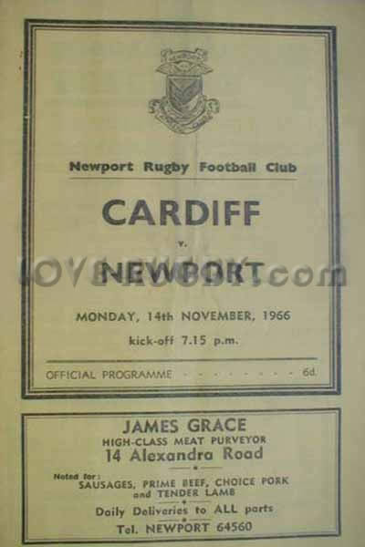 1966 Newport v Cardiff  Rugby Programme