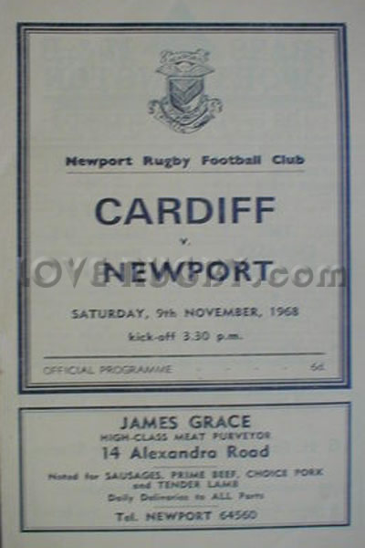 1968 Newport v Cardiff  Rugby Programme