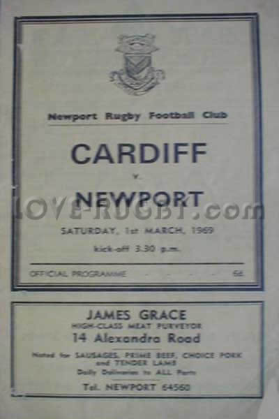 1969 Newport v Cardiff  Rugby Programme