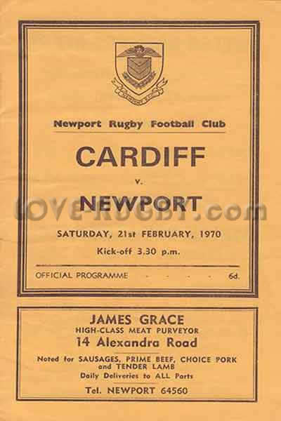 1970 Newport v Cardiff  Rugby Programme