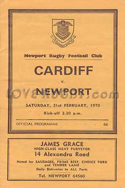 1970 Newport v Cardiff  Rugby Programme