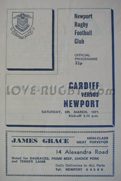 1971 Newport v Cardiff  Rugby Programme