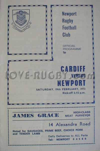 1972 Newport v Cardiff  Rugby Programme