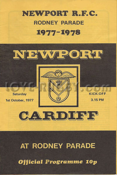 1977 Newport v Cardiff  Rugby Programme