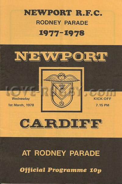 1978 Newport v Cardiff  Rugby Programme